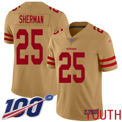 San Francisco 49ers Limited Gold Youth Richard Sherman NFL Jersey #25 100th Season Vapor Untouchable